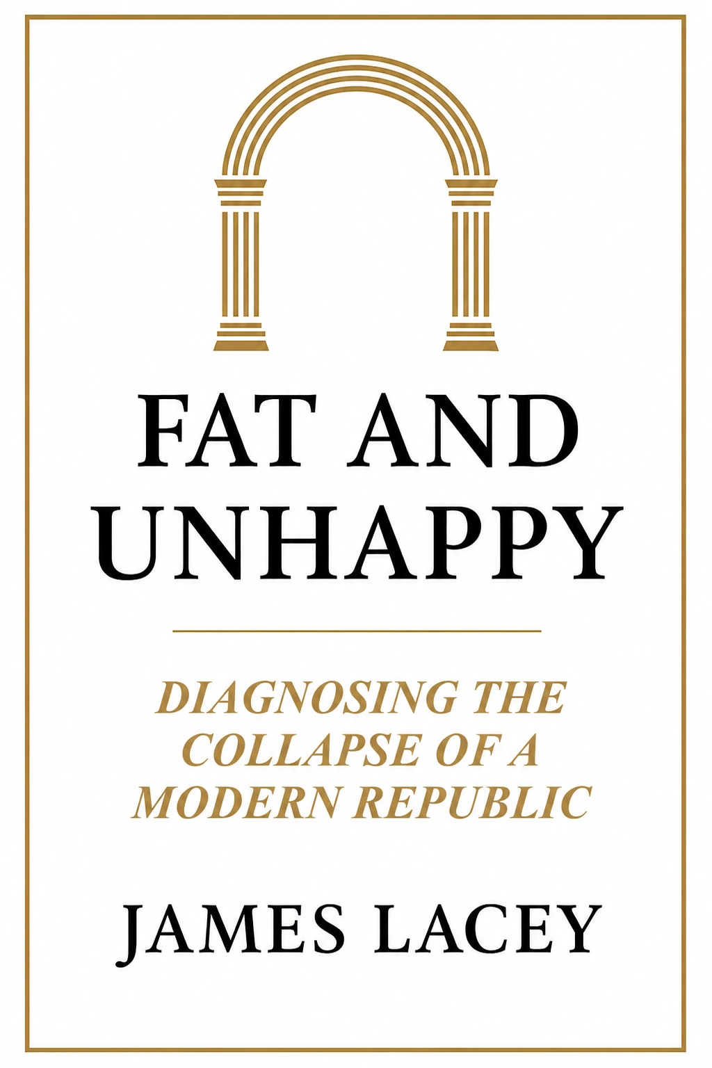 Fat and Unhappy book cover with original muted gold accents and white background